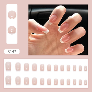 <span class=keywords><strong>Faux</strong></span> <span class=keywords><strong>ongles</strong></span> complets de qualité salon, pré-conçus, en ABS, forme ovale, couleur nude blanc cerise, style stiletto, papillon, réutilisables, 24 pièces - Product Image 2