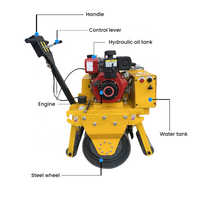 Compacteur à rouleau professionnel 600S à tambour unique, diesel, réservoir de carburant 15L, réservoir d'eau 3.6L, pour le compactage des sols de cour