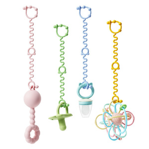 Chaîne anti-chute en silicone pour biberon et poussette, 0-6 mois, unisexe, forme géométrique, crochet extensible - Product Image 1