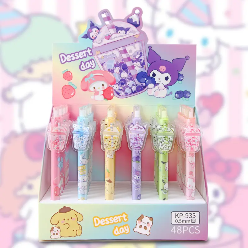 Ruunjoy Groothandel Nieuwe Kuromi Boba Gel Pen Kawaii Dier Kuromi Kt Melodie Gladde Student Briefpapier Schoolbenodigdheden 0.5 Zwarte Pen