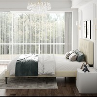 Lit rembourré moderne et minimaliste personnalisable avec tissu respirant et fonction d'assemblage facile pour la décoration de la chambre