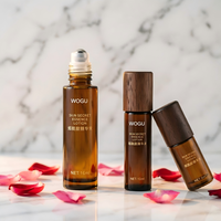 Flacon roll-on vide personnalisé 10ml/15ml pour parfum, en verre ambré dépoli avec impression sérigraphiée et bouchon en bois véritable, pour cheveux