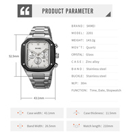 Reloj de Cuarzo para Hombre con Correa de Acero Inoxidable, Elegante, Resistente al Agua 3BAR, Caja Cuadrada de Aleación, Cronómetro, Puntero, Logotipo Personalizado, a la Moda
