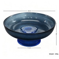 Bol de service en verre bleu profond sur pied texturé pour centre de table, idéal pour mariage, événement, décoration de table de dessert, vente en gros, logo personnalisé