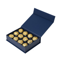 Boîte à chocolat magnétique bleue en stock, personnalisable avec logo en feuille d'or, idéale pour mariage, Saint-Valentin, emballage de bonbons et chocolats.