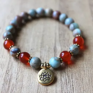 SN1746 Yoga Bijoux Mala Perles Jaspe Cornaline Lotus Mala Bracelet Spirituel Bijoux Pour Femmes