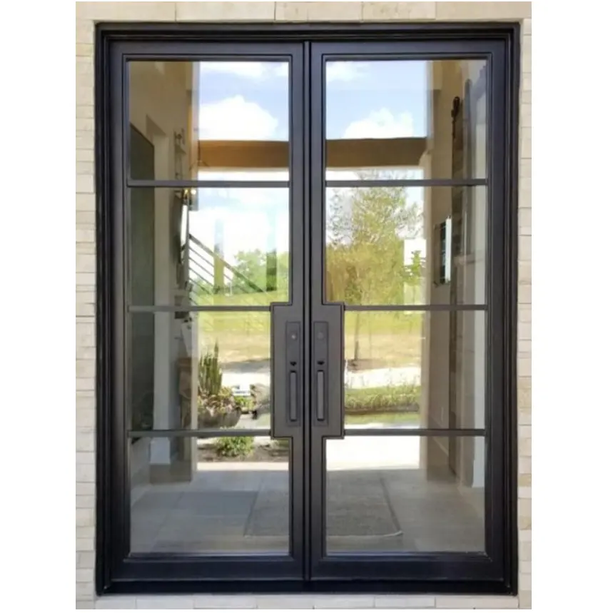 Double Glazing Carbon Steel Soundproof Used Exterior French Doors For Sale