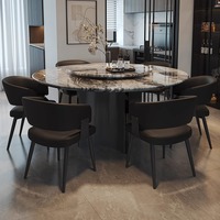 Ensemble de table à manger ronde en marbre naturel 8 places, table sur piétement moderne de luxe pour mobilier d'hôtel