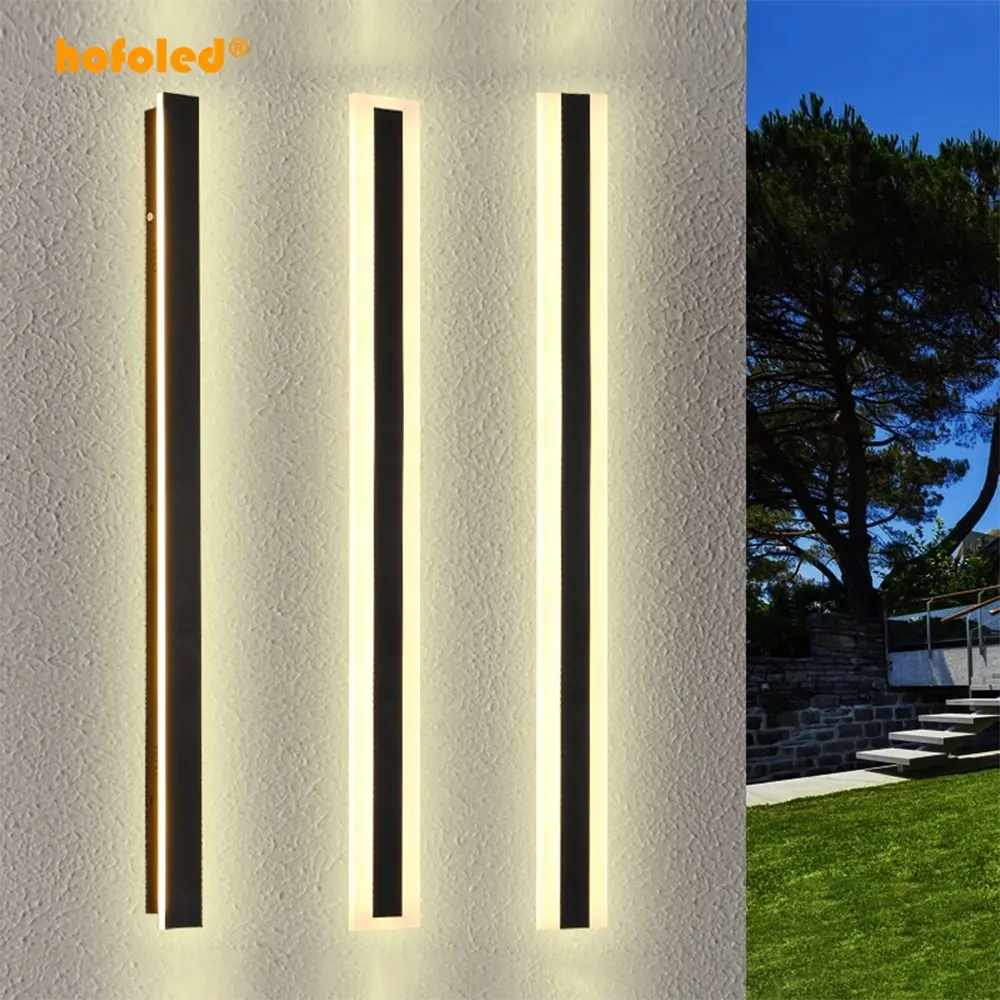 Hofoled Lineair Naar Beneden Exterieur Licht Led Aluminium Tuindeur Huis Waterdichte Schans Zwarte Buitenwandlamp
