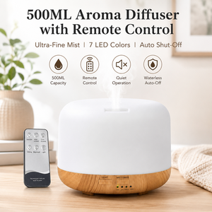 Difusor de Aromas de Estilo Retro de 500 ml con Base de Madera, Control Remoto, Luz de 7 Colores, para el Hogar - Product Image 3