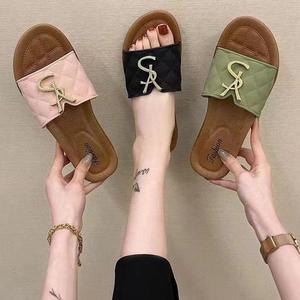 Luxury Custom Women's Quilted Flat <b>Slide</b> Slippers Gold Metal Buckle Designer Outdoor Slippers Wholesale High-End Fashion <b>Slides</b> - Product Image 1