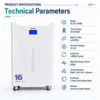Batería de Almacenamiento Inteligente LiFePO4 para Exteriores, Sin Conexión a la Red, 16KWh 51.2V 314Ah, 8000 Ciclos, Libre de Mantenimiento