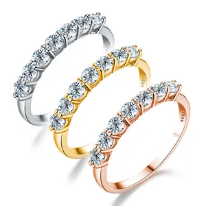 925 Sterling Silver 18k gold VVS colorful 7 stone Diamond Moissanite eternity Engagement Ring Seven Princess Women Fine Jewelry