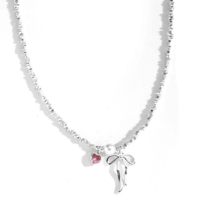 LT-228 Broken <strong>Silver</strong> Bow Heart-shaped <strong>Necklace</strong> <strong>Unique</strong> and Versatile High-end Collarbone Chain for Women - Product Image 5