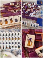 Jeu de tuiles de Mahjong américain moderne et mignon sur le thème de l'Halloween, 160 pièces en acrylique, avec motifs de sorcière et de citrouille gravés, antidérapant, avec tapis, cadeau