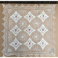 Nappe vintage en dentelle crochetée à la main, broderie florale en ruban de coton, couleur ivoire, carrée, pour mariage, banquet, hôtel, décoration de salle à manger à domicile