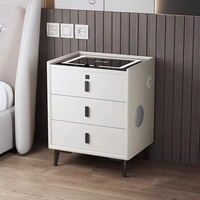 Casier Rechargeable Intelligent Gris Smart Glass 2 Meubles Longue Armoire De Chevet Avec Chargeur Sans Fil À 3 Tiroirs