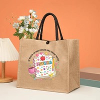 Sac fourre-tout en jute à thème Maestra, motif carnet et tasse à café, sac d'enseignant portable et réutilisable en lin