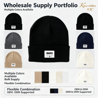 Bonnets d'hiver en acrylique tricoté à revers, avec logo brodé personnalisé et patch tissé imprimé par décoloration, pour adultes unisexes, usage décontracté