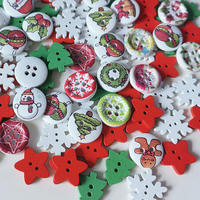 Kancing Kayu Campuran Natal 15-18mm Berlapis 2 Lubang Motif Kepingan Salju Pohon Bintang Cetak Natal DIY Kerajinan Aksesoris Jahit