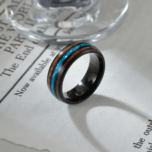 Stainless Steel Viking <b>Ring</b> with Rosewood Opal Abalone | Custom Antler Hunting Band <b>for</b> <b>Men</b> Women - Product Image 3
