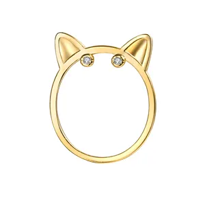 고양이 반지 구리 도금 18K 지르콘 반지 도매 뜨거운 판매 패션 귀여운 디자인 여성 황동 유행 황금 1pc/opp 가방