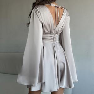 Vestido Elegante al por Mayor, Vestido Corto de Satén con Escote Profundo en V para Mujer, Vestido de Princesa para Boda - Product Image 5