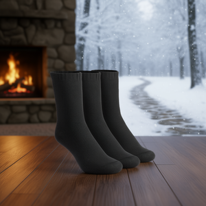 Chaussettes d'hiver en laine pour hommes, épaisses, chaudes, thermiques, pour l'intérieur et l'extérieur, décontractées, noires, 3 paires - Product Image 2