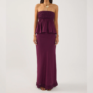 Usine de vêtements pour femmes personnalisés Top sans bretelles à volants Tops et chemisiers pour femmes prune - Product Image 2