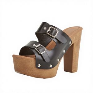 Sandales <span class=keywords><strong>compensées</strong></span> à plateforme ouverte pour femmes, été, bride à la cheville, boucle, talons hauts, hauteur accrue, dessus en PU, caoutchouc - Product Image 4