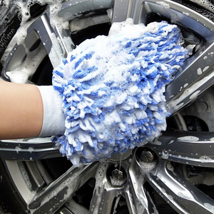 Gant de lavage de voiture double face en microfibre corail pour le nettoyage des véhicules 25x20cm bleu blanc - Product Image 2