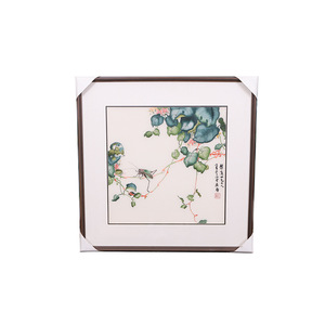 Suzhou Embroidery Golden Cicada And Lark Series Handmade <b>Square</b> Wall Art Dark Brown Wood <b>Frame</b> Chinese Style Living Room - Product Image 3