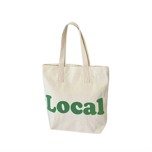 Natural Canvas Tote <b>Bag</b> <b>Green</b> Letter Print Long Handle Reusable Shopping Shoulder Handbag - Product Image 3