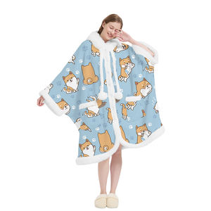 Poncho <span class=keywords><strong>d</strong></span>'intérieur en polaire pour filles <span class=keywords><strong>d</strong></span>'hiver, style dessin animé, avec grandes oreilles de lapin en fausse fourrure, pompons, capuche, <span class=keywords><strong>cape</strong></span>, haut, pyjama - Product Image 3