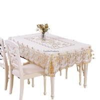 Nappe rectangulaire imperméable de style européen en PVC avec bordure en dentelle florale dorée