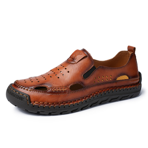Handgefertigte Genähte Strand-Sandalen für Herren aus Echtem Leder mit Gummisohle und Geschlossener Zehenpartie - Product Image 1