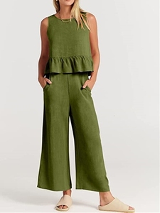 Completo Casual Estivo 2026 da <span class=keywords><strong>Donna</strong></span>: Gilet Senza Maniche e <span class=keywords><strong>Pantaloni</strong></span> a Gamba Larga a Tre Quarti, Stile Europeo e Americano - Product Image 6