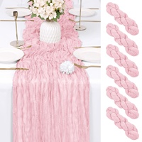 Chemin de table en gaze de polyester personnalisé, chemin de table rose pour mariage, nappe bohème pour fête nuptiale
