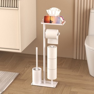Portarrollos de papel higiénico de pie Sea Shark con dispensador de toallitas y soporte para cepillos, diseño metálico de 3 niveles para almacenamiento en el baño - Product Image 1