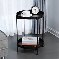 Table basse en fer compacte pour petits espaces, table d'appoint à 2 niveaux avec étagère de rangement, meuble de salon moderne et durable, montage facile