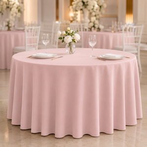 Blush Pink <b>Round</b> Polyester <b>Tablecloth</b> Custom Color <b>for</b> Hotel Banquet Wedding Event Rental Bulk Supplier - Product Image 1