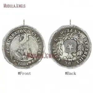 PM36879 copia moneta pendente 2 lati in ottone moneta saldata gioielli placcati argento antico forma rotonda aquila messicano pentagramma moneta