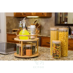 Support de pot à épices rotatif en bambou support de table organisateur de support à épices pot à épices de bonne qualité avec support - Product Image 6