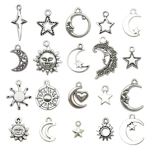 <b>Antique</b> Silver Alloy Star Moon Sun Pendants Mixed Shapes DIY Jewelry Accessories 20 Styles For Bracelets Necklaces - Product Image 3