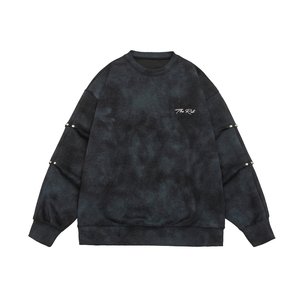 男士扎染圆领 T 恤运动衫棉质长袖休闲大码宽松版型落肩 6XL 7XL - Product Image 4