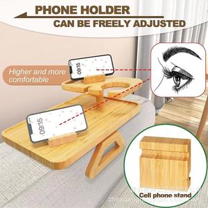 Plateau de repose-bras de canapé en bois de bambou, double couche, support de téléphone et rangement pour gobelets, pour usage domestique, en bois massif, position centrale S878 - Product Image 1