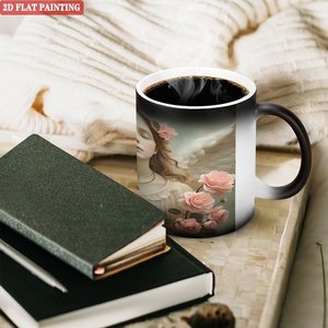 Tasse à thé matinale quotidienne 11oz en céramique noire givrée, tasse magique changeante de couleur - Product Image 3