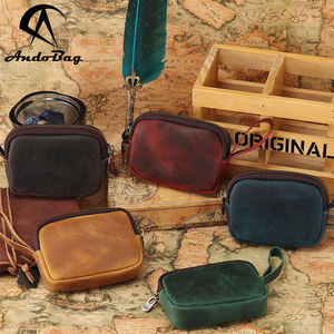 กระเป๋าใส่เหรียญหนังแท้สไตล์เรโทร AndoBag รุ่น Crazy Horse สำหรับผู้ชายและผู้หญิง  กระเป๋าเก็บหูฟังหนังวัวแท้ 173 - Product Image 1