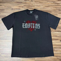T-shirt à manches courtes tricoté décontracté pour couple, style urbain, imprimé lettres et strass, coupe oversize, qualité supérieure, collection été MIXED EMOTION