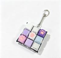 Porte-clés anti-stress en silicone souple, motif chat et fruits de dessin animé, avec fonction push-pop et clicker, petit pendentif cube